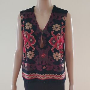 Patterned Zip-up Sweater Vest